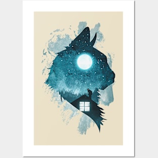 Cat With Moon, Night Spirit Posters and Art